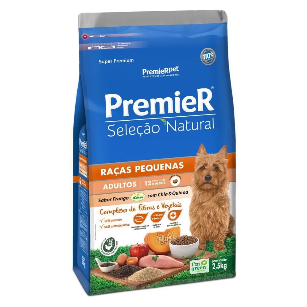 Ração PremieR Seleção Natural raças pequenas cachorros adultos frango, chia e quinoa 2,5kg em Oferta na Shopee