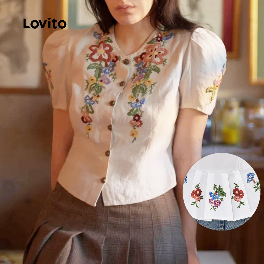 (New) Lovito Blusa Boho de Botões Primavera/verão para Mulheres LBL28308 em Oferta na Shopee