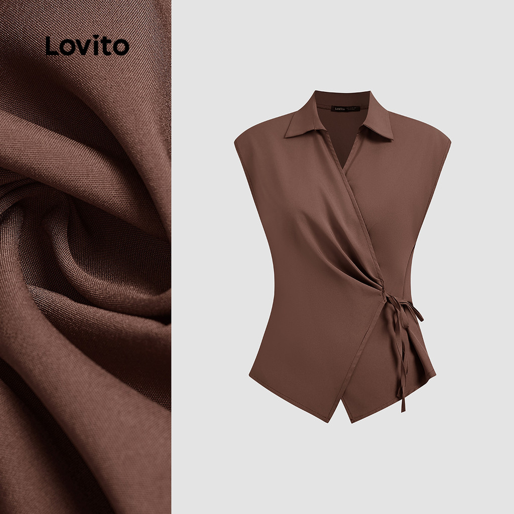 Camisa Casual elegante com cadarço lateral e remendo cruzado-BLB149P1D452