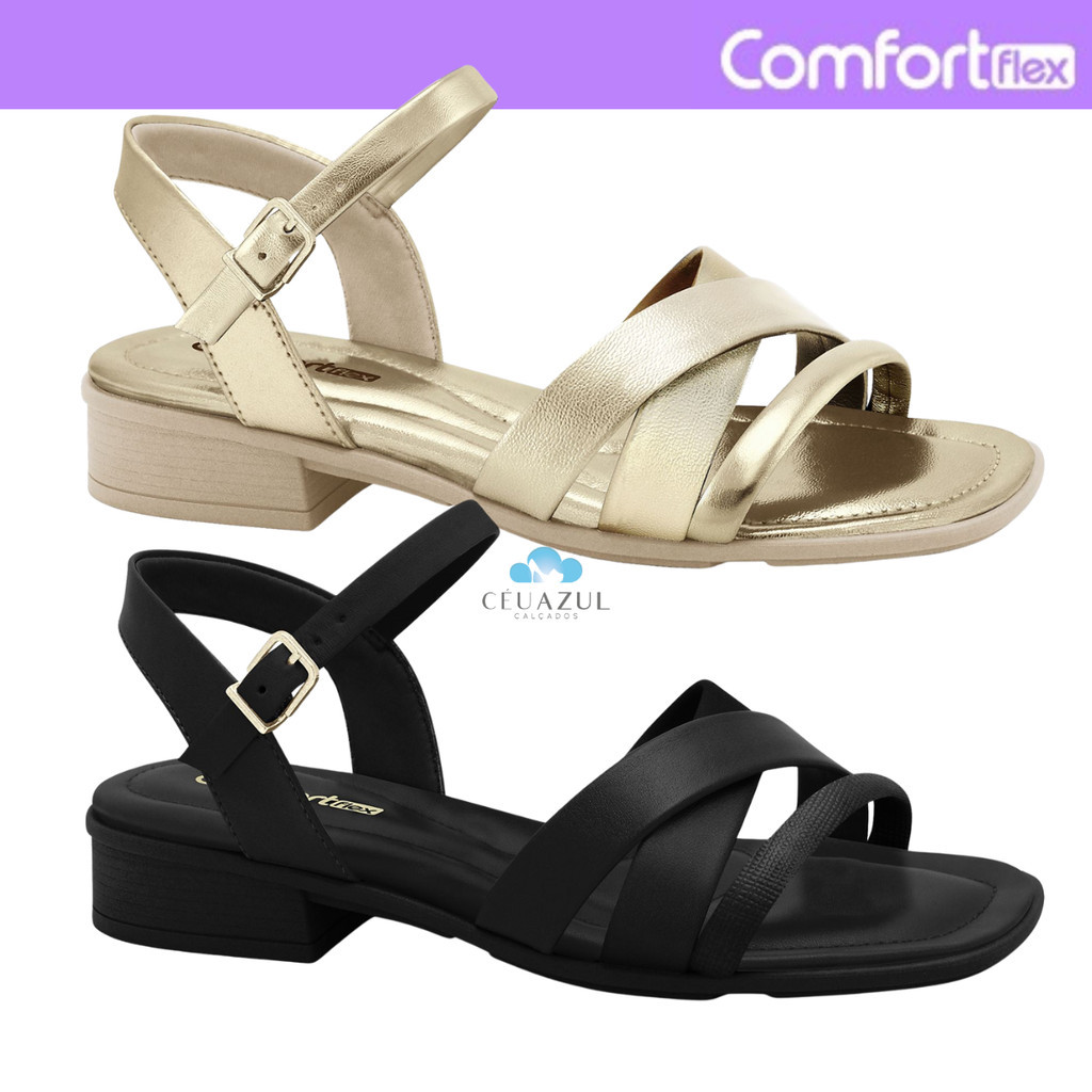 Sandália Feminina Comfortflex  Tiras Cruzadas  Salto Baixo em Oferta na Shopee