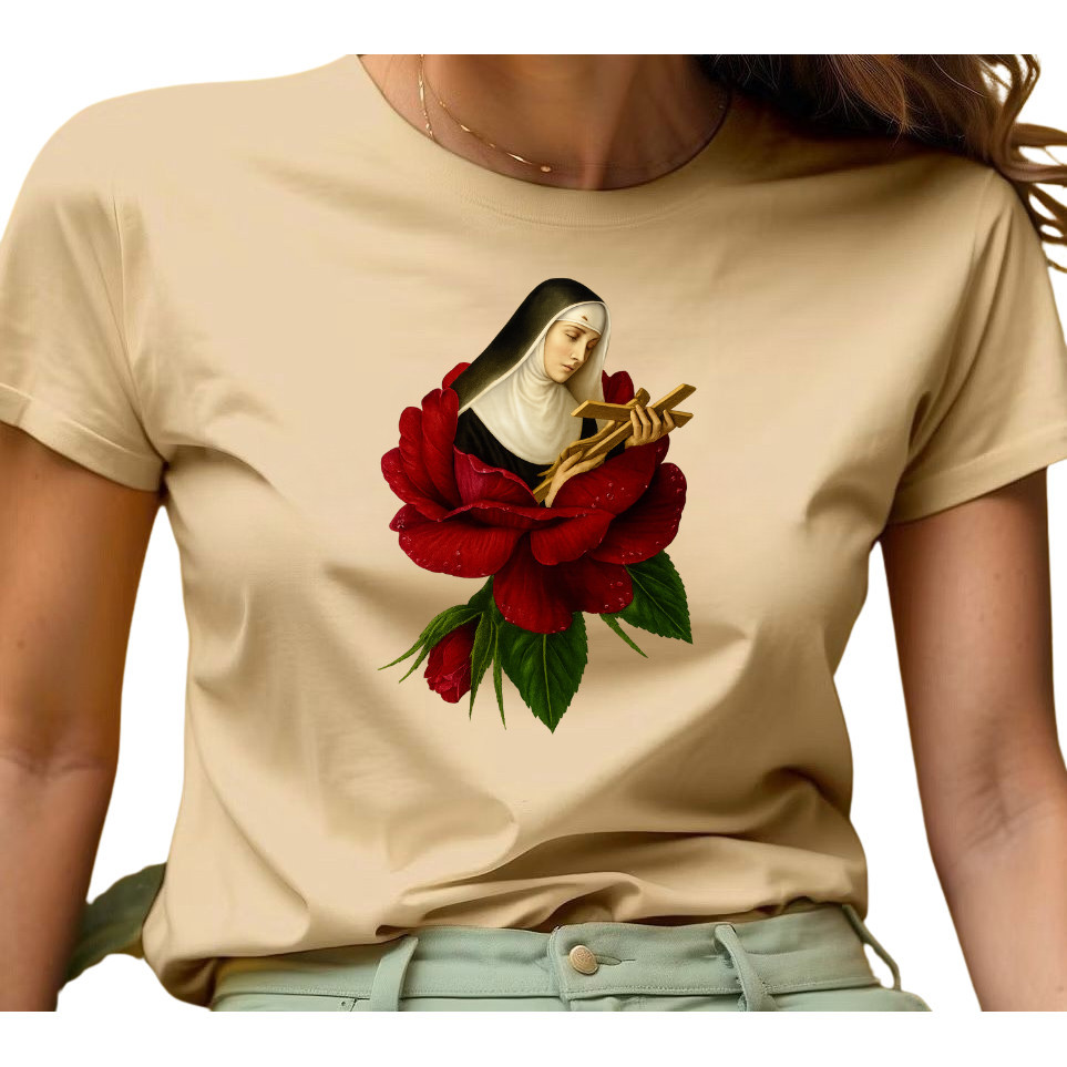 Camiseta unissex religiosa Santa Rita de Cassia Moda Cristã Blusinha