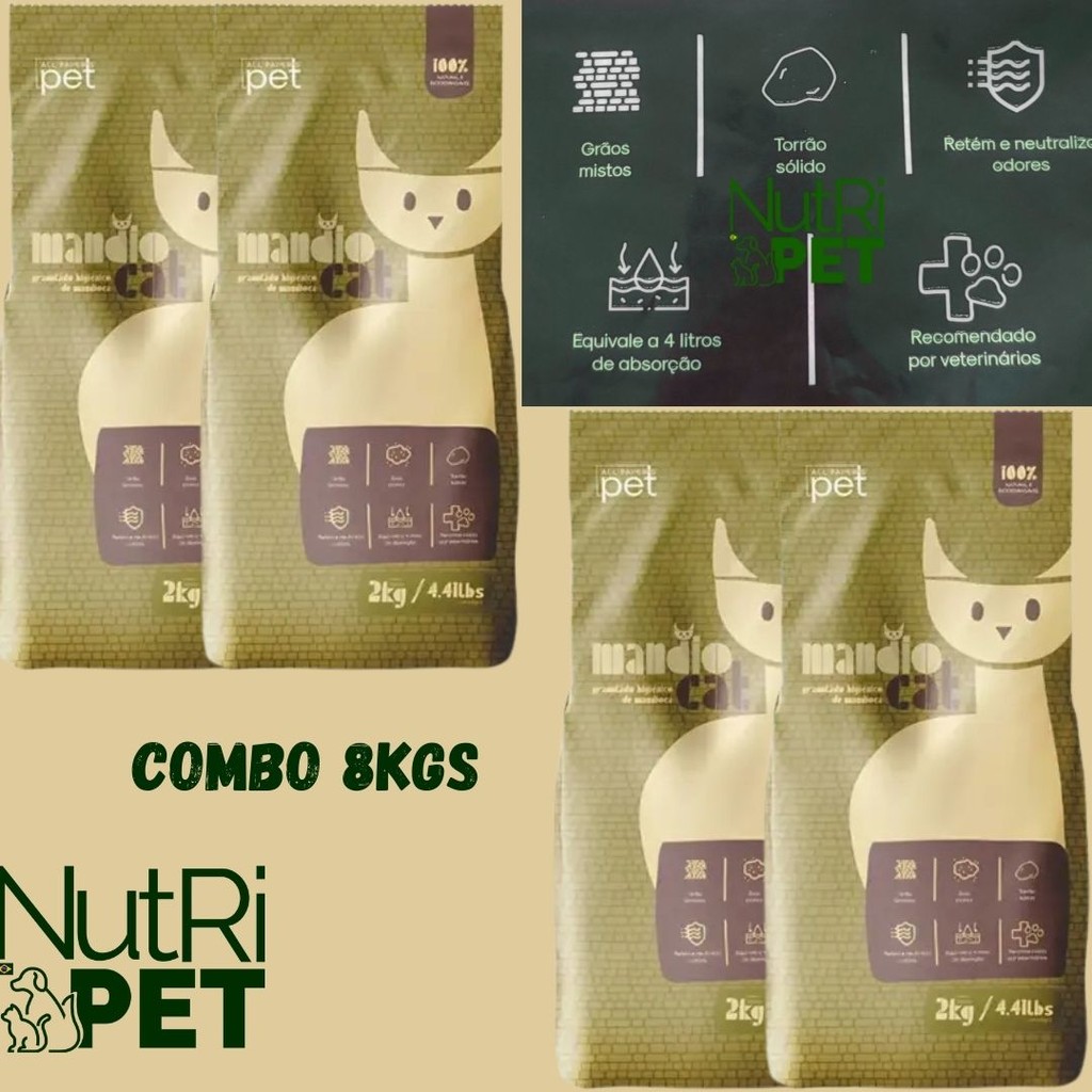 Areia Higiênica 100% Natural e Biodegradavel Mandiocat 8kgs