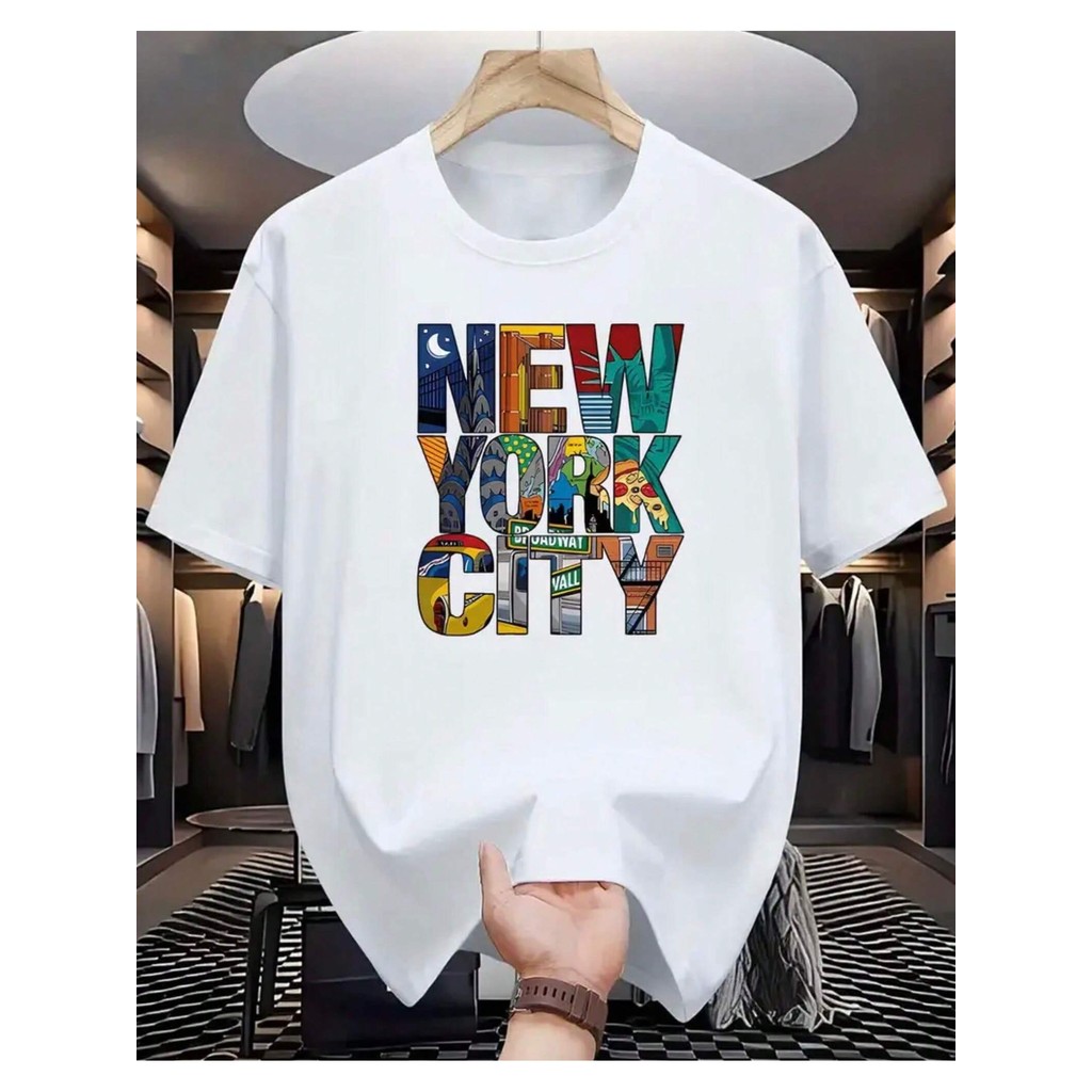 Camiseta Masculina Manga Curta Estampa Gráfica Criativa Cartoon Printed Camiseta Casual Versátil Confortável 