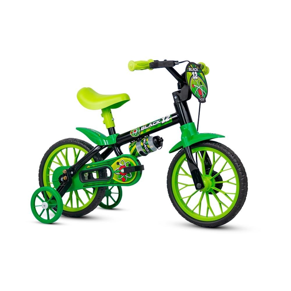 Bicicleta Infantil Nathor Aro 12 Preta e Verde Com Rodinhas Segurança e Aprendizado Divertido em Oferta na Shopee