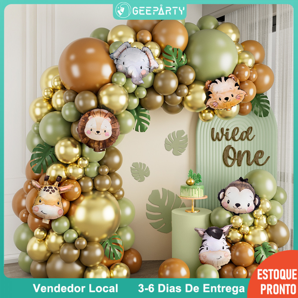 GeeParty 129pcs Kit Arco Balões Verde Abacate Dourado Metalizado Festa Aniversário