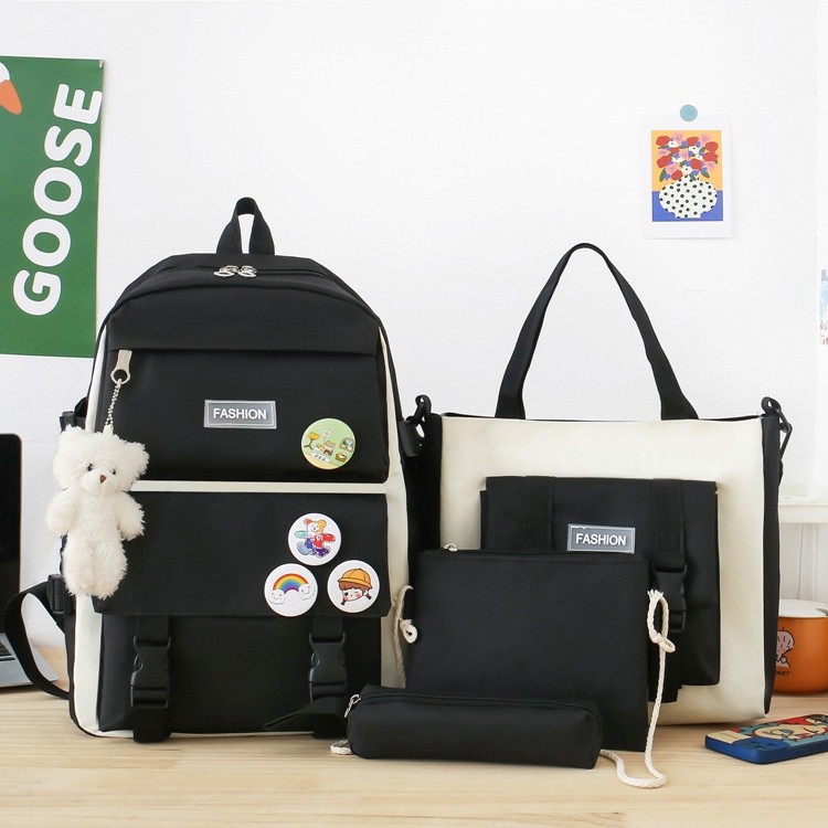 Kit Com 4 Peças De Mochila Escolar Grande Unissex, Estilo Campus, Mochila Casual E Impermeável