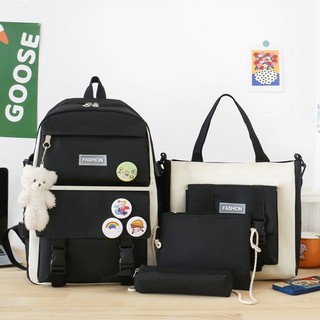 Kit Com 4 Peças De Mochila Escolar Grande Unissex, Estilo Campus, Mochila Casual E Imperm…