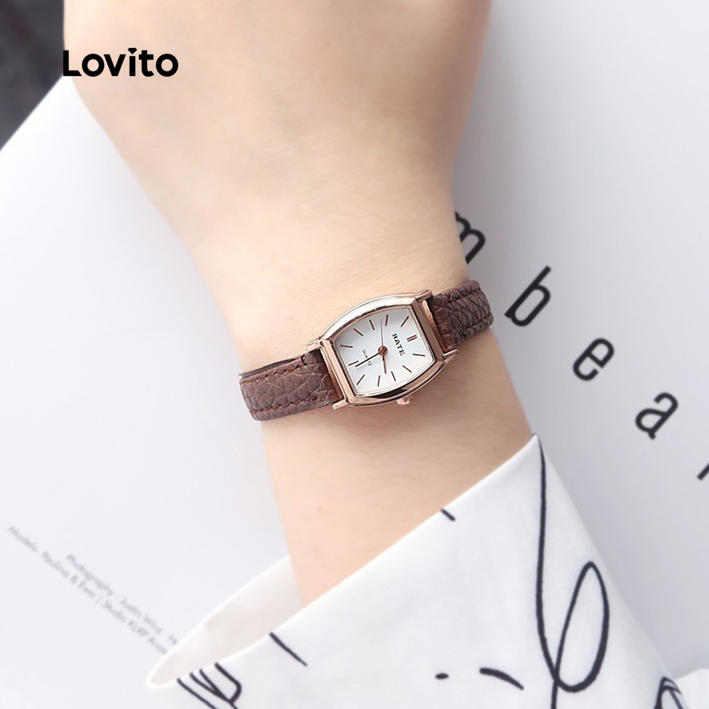 Lovito Relógio de Senso Das Linhas Nº 4 Prata Preto + Colar Relógio LFASCS1073