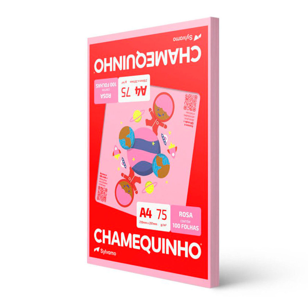 Papel sulfite A4 75g Rosa 210x297 com 100 folhas Chamequinho em Oferta na Shopee