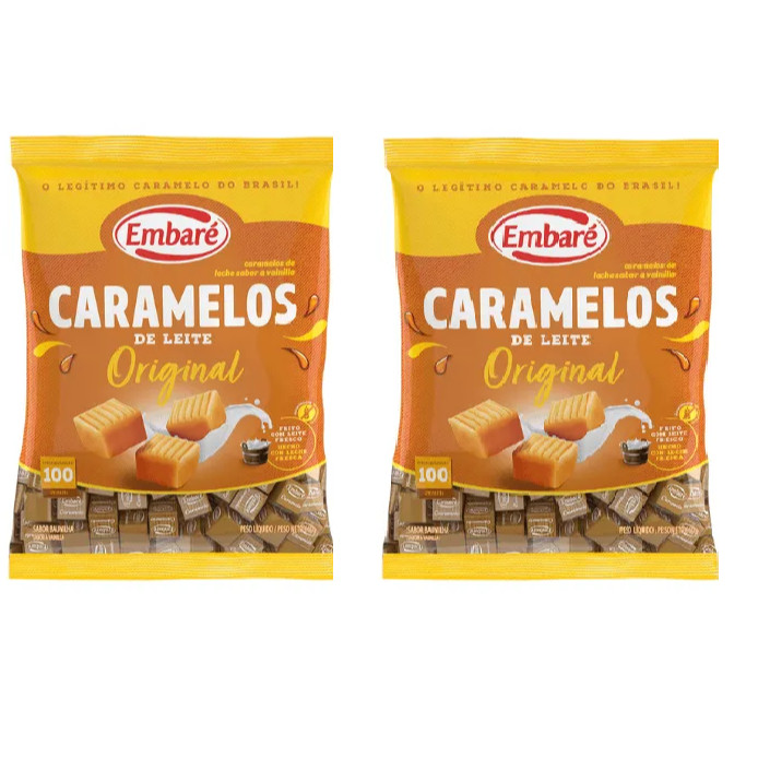 Kit 2 Pacotes Bala Caramelo - Leite  Embaré 660g - Doce