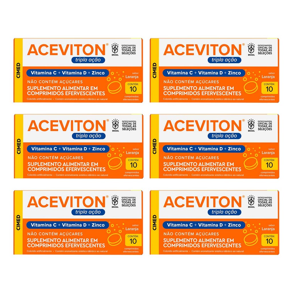 Kit 6 unidades Aceviton Tripla Açao 10 Cpr Efervecente em Oferta na Shopee
