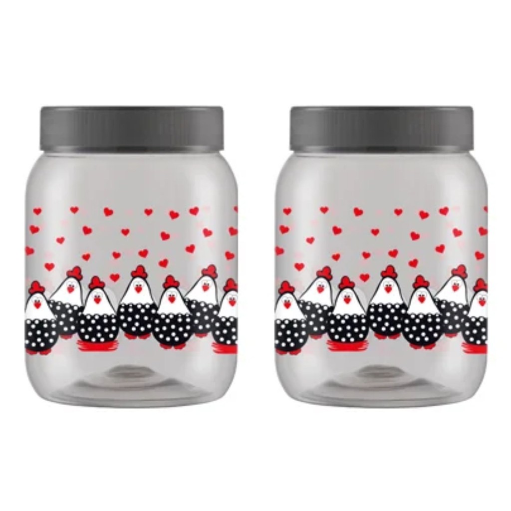 Kit 2 Pote PET Galinha 1700ml Plástico Transparente com Tampa de Rosca