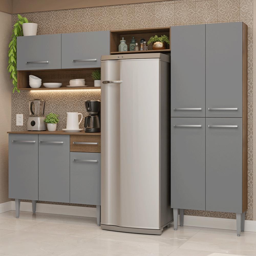 Armário de Cozinha Completa 229cm Rustic/Cinza Emilly Madesa 017 em Oferta na Shopee