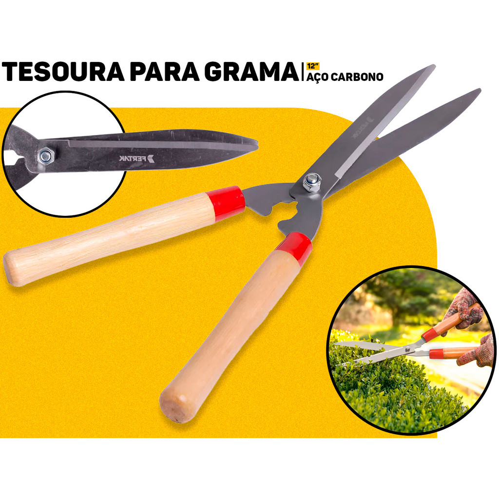 Tesoura De Jardinagem 12'' Fertak Poda Cerca Viva Arbustos Grama Cabo De Madeira Afiada Jardim em Oferta na Shopee