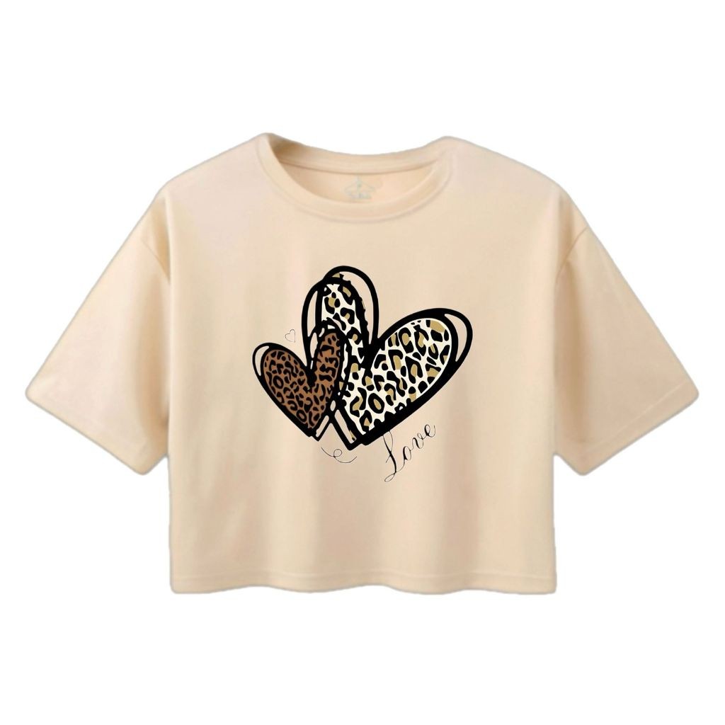 Cropped Feminino Oversized Estampado Coração Blusinha Soltinha