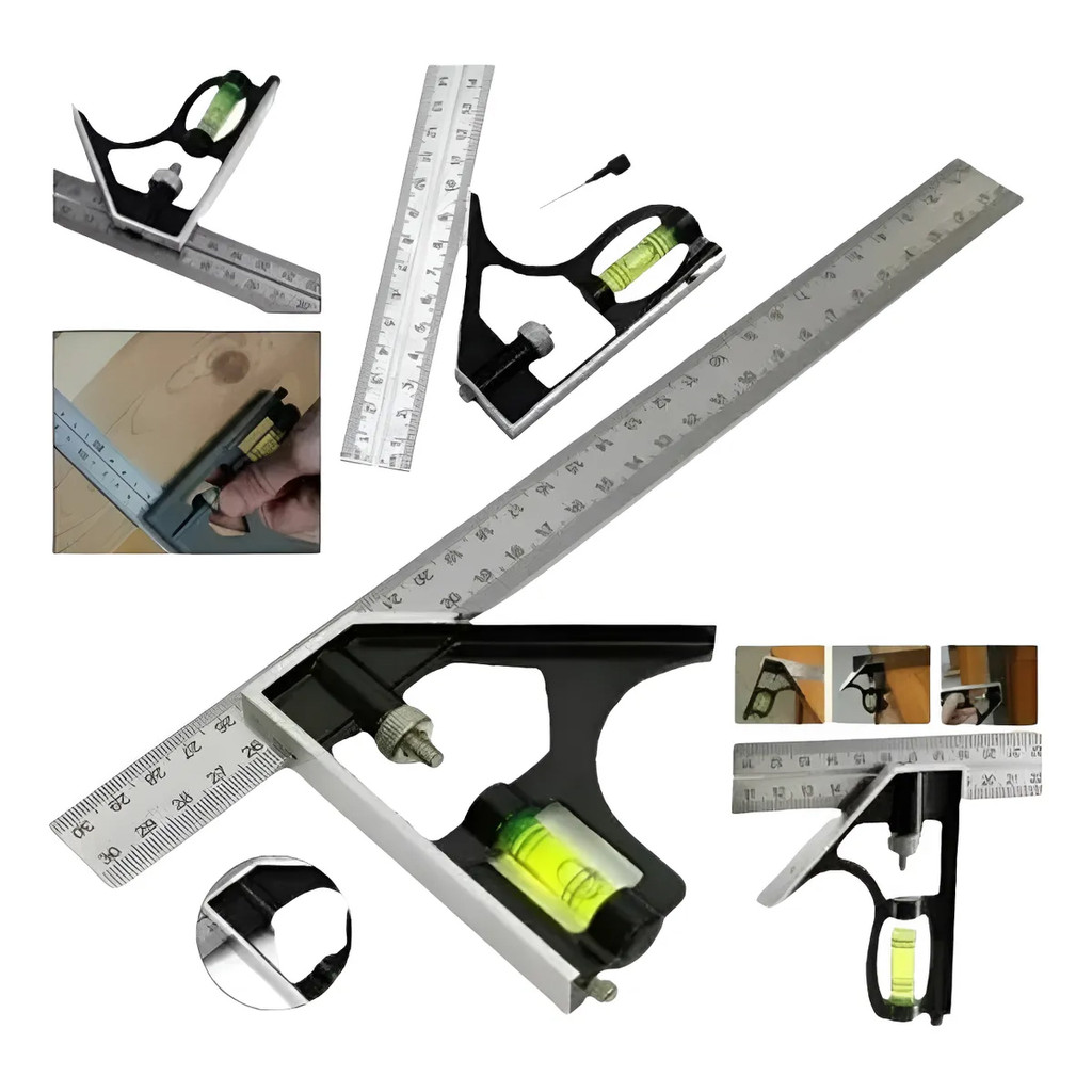 Esquadro Combinado 12 Pol. Marcenaria Madeira C/ Régua Carpinteiro 300mm