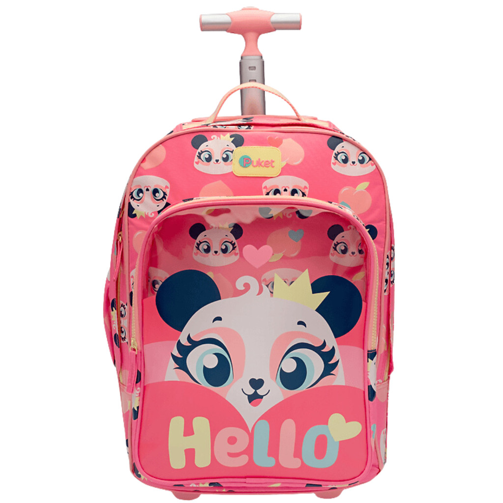 Mochila Escolar Com Rodinha Infantil Panda Romântico - Puket
