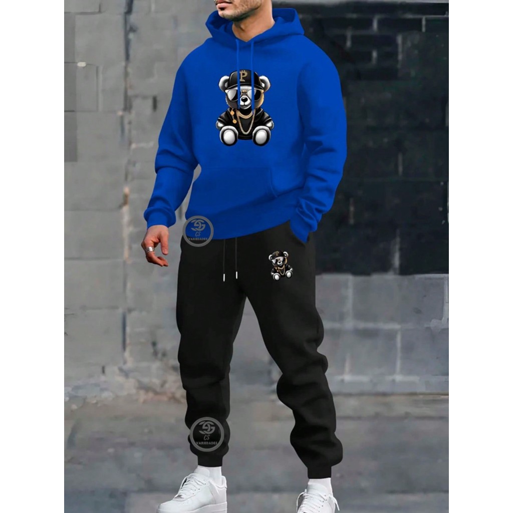Conjunto Moletom Urso Bad Boy Bear Estampa  Blusa de Frio moletom com capuz + Calça Moda casual streetwear Flanelado em Oferta na Shopee