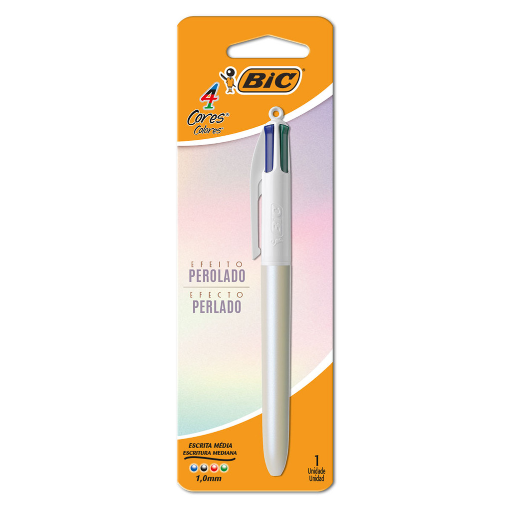 Caneta esferográfica 1.0 retrátil Branca Perolada 4 cores Bic