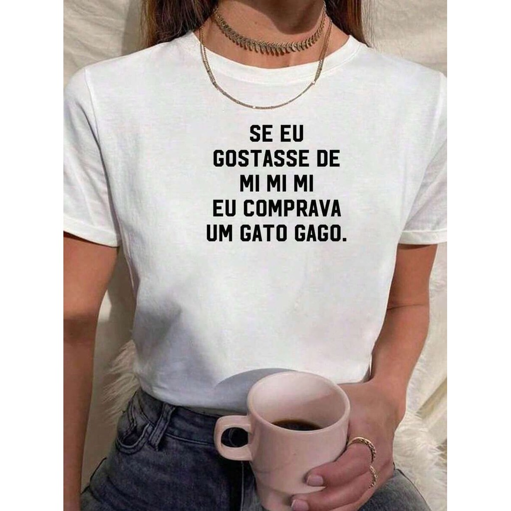 Camiseta Feminina MI-MI-MI Gola Redonda Com Estampa Casual De Manga Curta 100% Algodão Lançamento