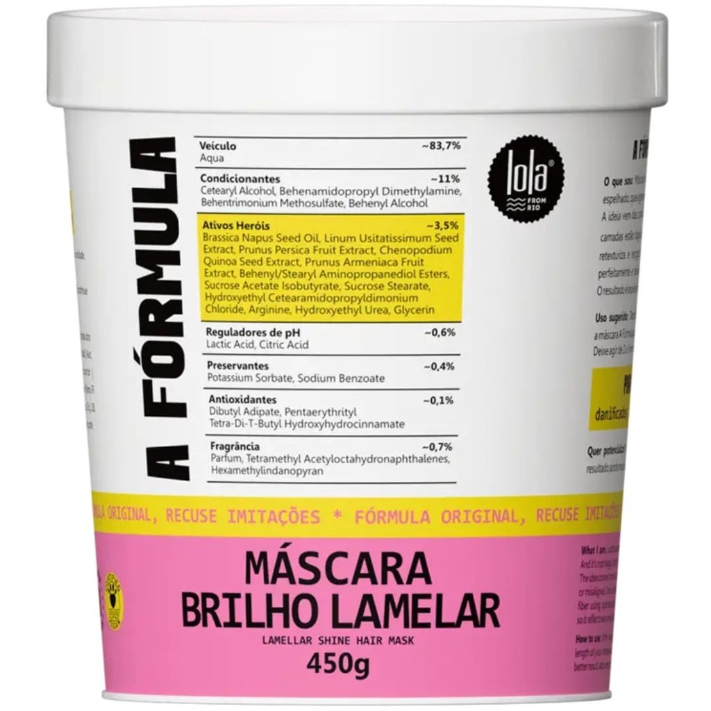 A Fórmula Máscara Lola from Rio Brilho Lamelar Pote 450g