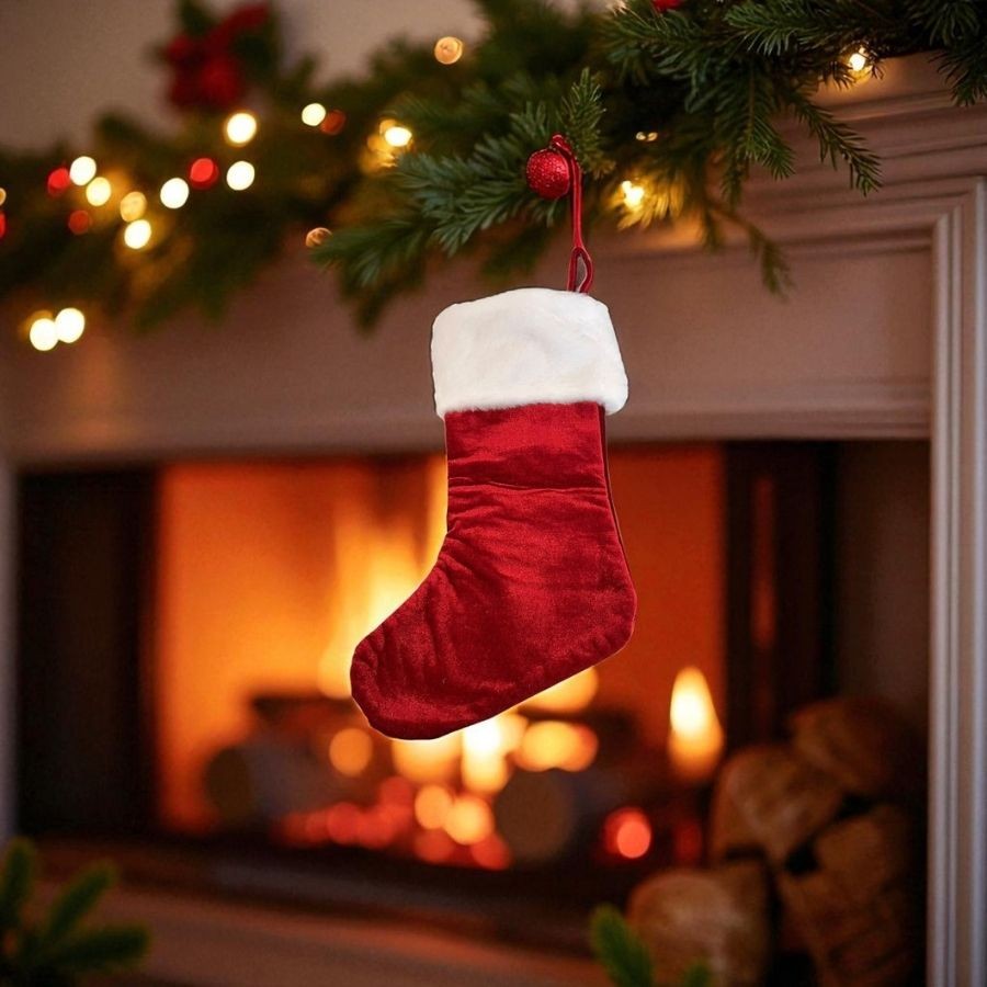 Meia de Natal para Pendurar - Vinho - 47x27x20cm - 1 unidade - Rizzo em Oferta na Shopee