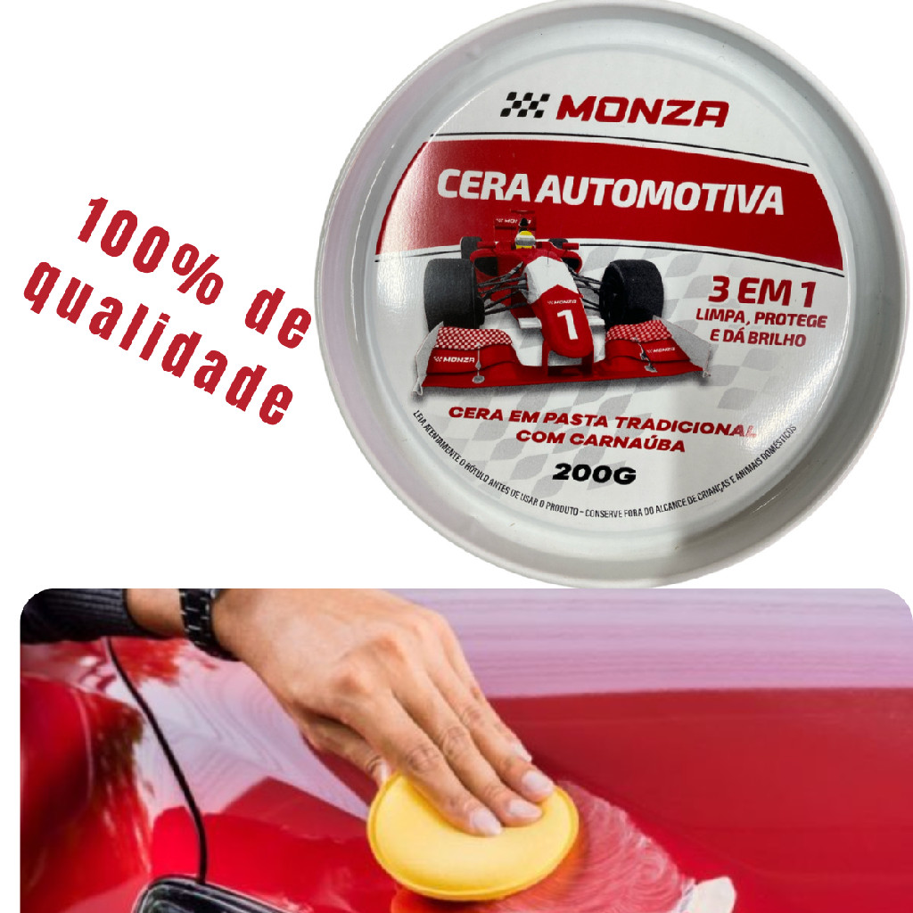 Cera Automotiva Monza 200g Carnauba Carro Moto Caminhão 3 Em 1