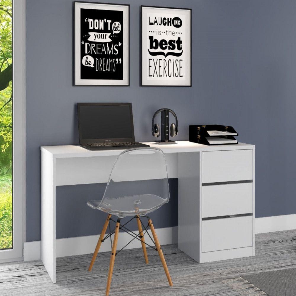 Escrivaninha Para Escritório 3 Gavetas Branco Fosco Atualle em Oferta na Shopee