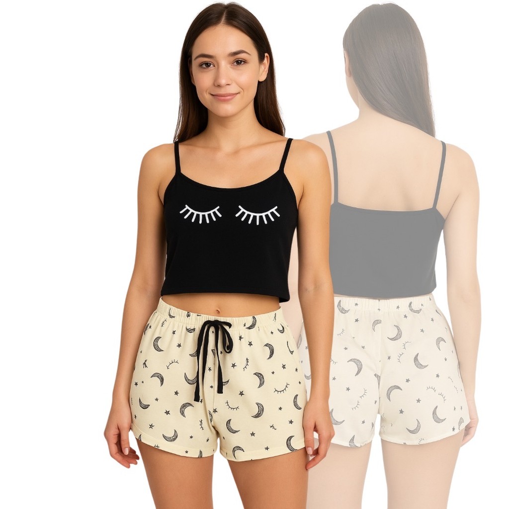 Baby Doll Cropped Cilios Verão Short Blusinha Blogueira