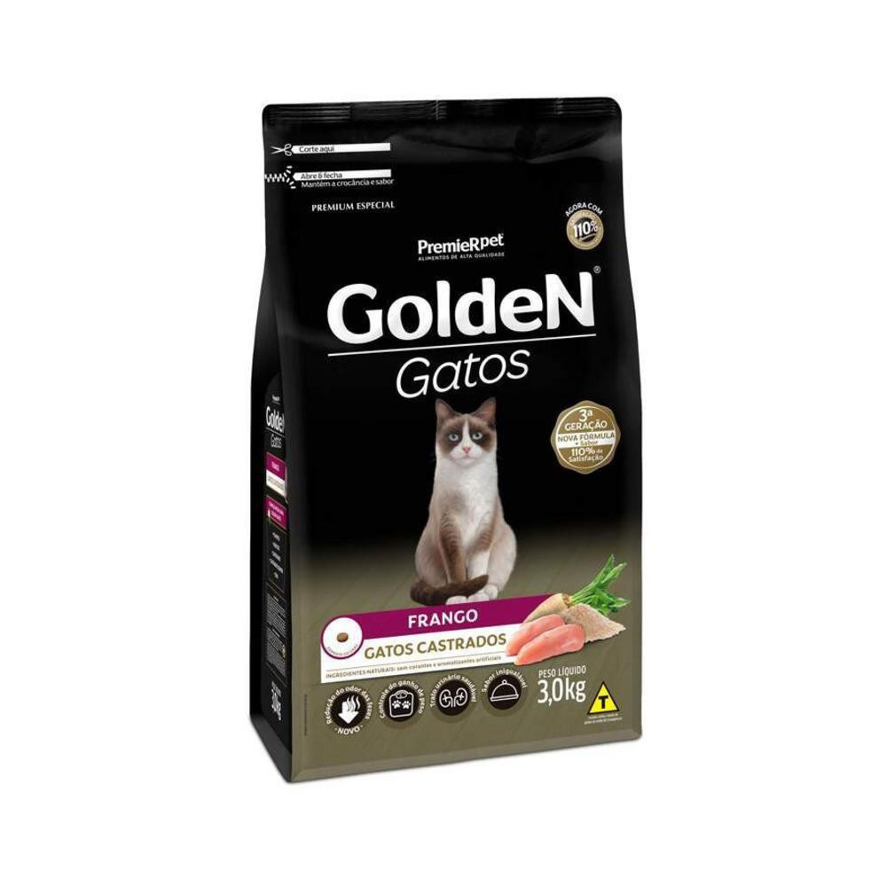 Ração Golden Premium para Gatos Castrados Frango 3kg em Oferta na Shopee