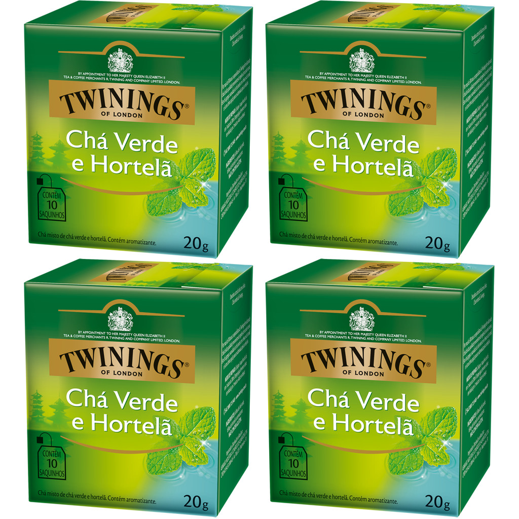 Chá Twinings Verde E Hortelã Kit 4 Caixas 40 Sachês
