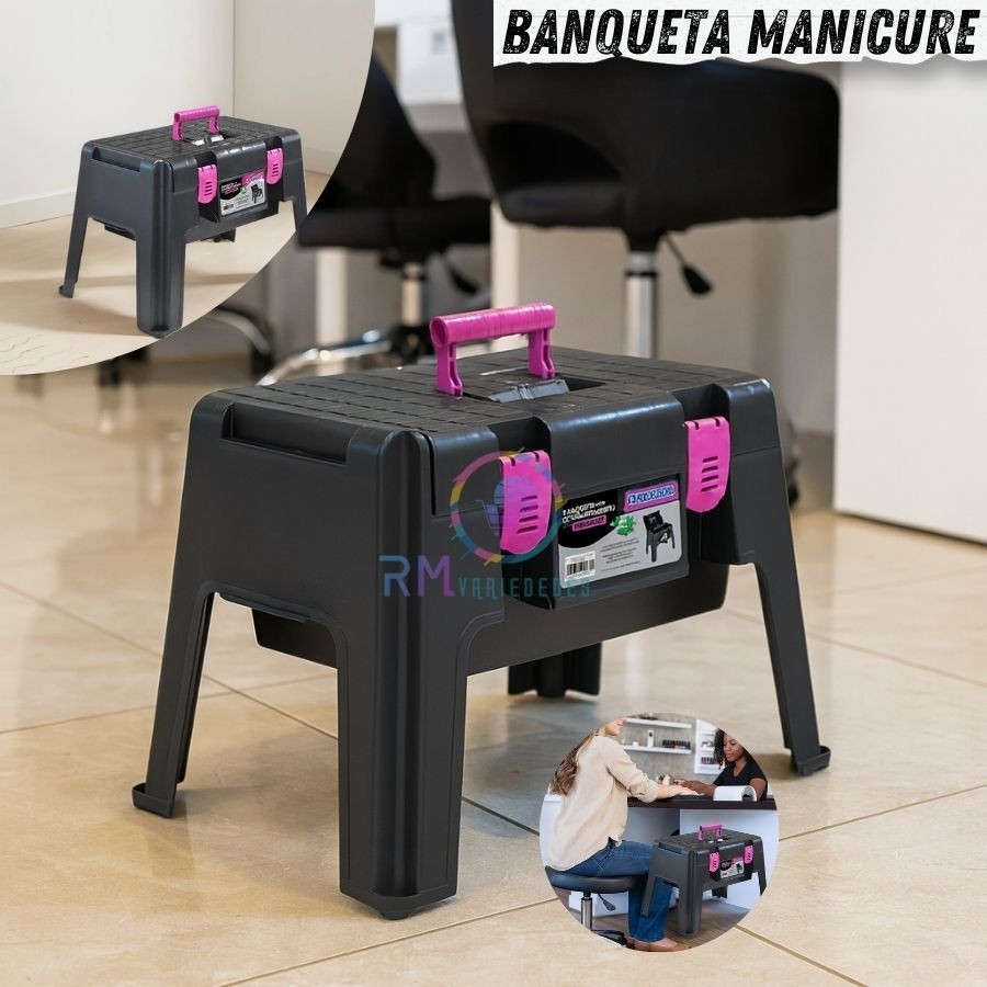 Banqueta Plástica Banco Manicure Pedicure Resistente Camping Pesca Maleta Multiuso