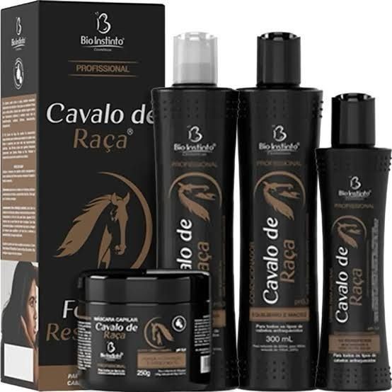 Kit Capilar Shampoo Condicionador Mascara de Hidratação Leave In Cavalo de Raça Anti Queda Força e Crescimento Bio Ins