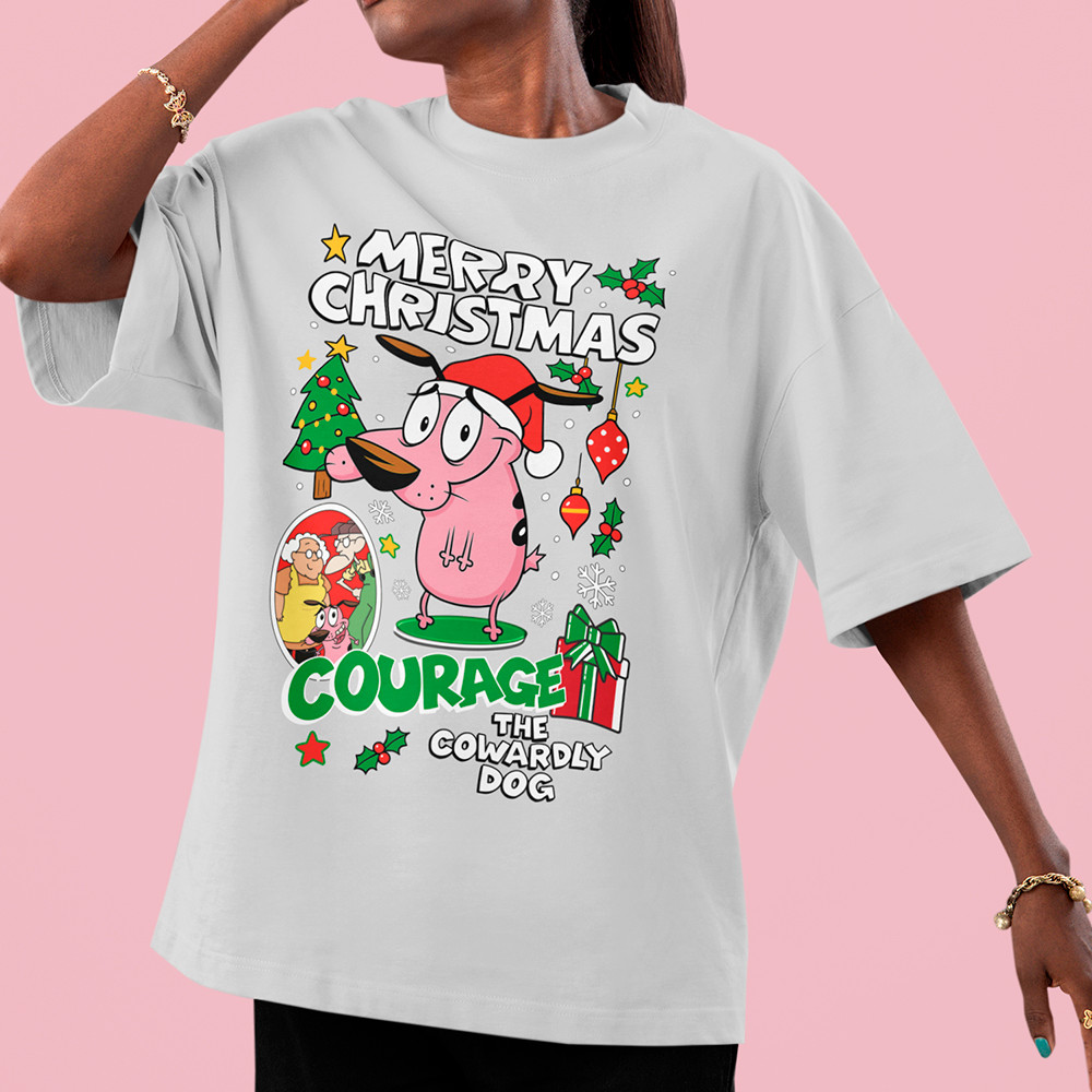Camisa Coragem O Cão Covarde Natalino Merry Christmas Camiseta Feminina Feliz Natal Blusa Premium