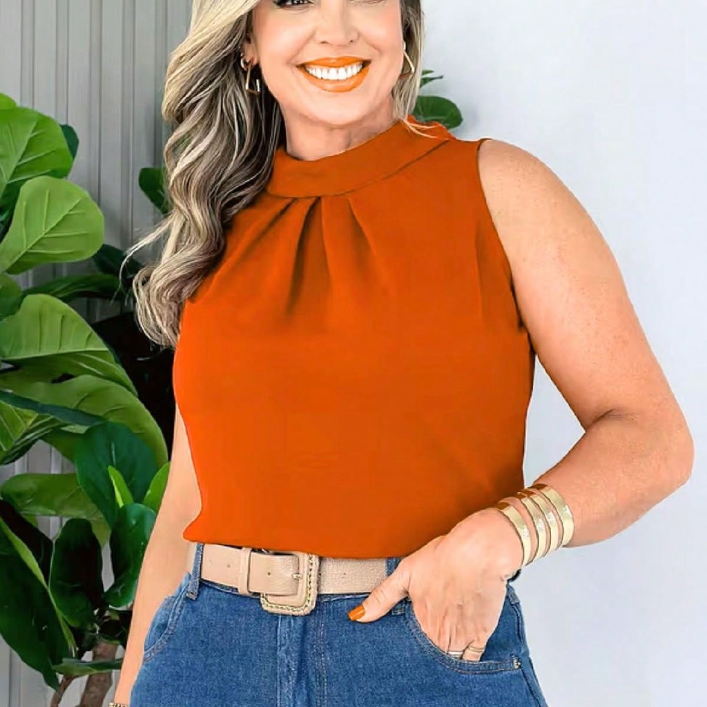 Regata Blusa Feminina Gola Alto Elegante Duna Lindo Moda Super Envio ! em Oferta na Shopee