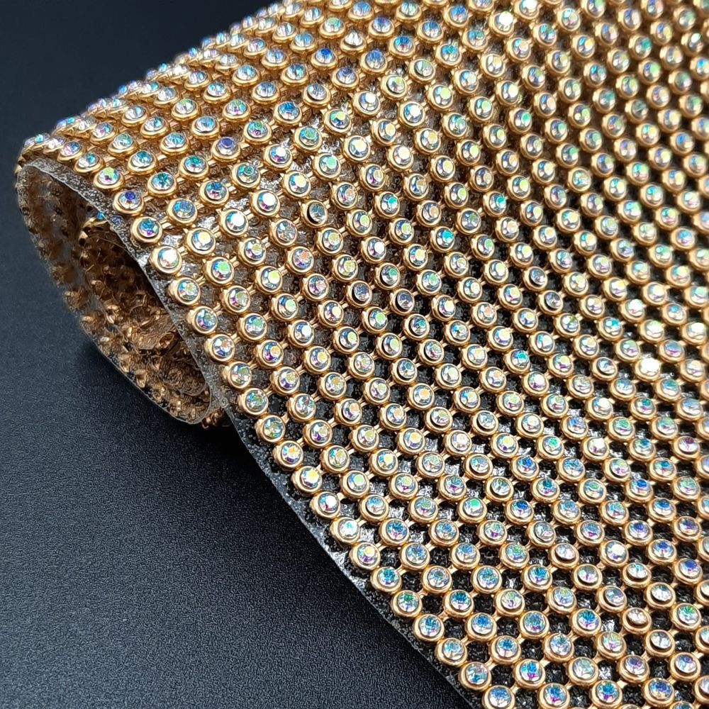 Manta de Strass - Alta Qualidade Dourado Até 40 Fileiras Ideal para Laços e Artesanato