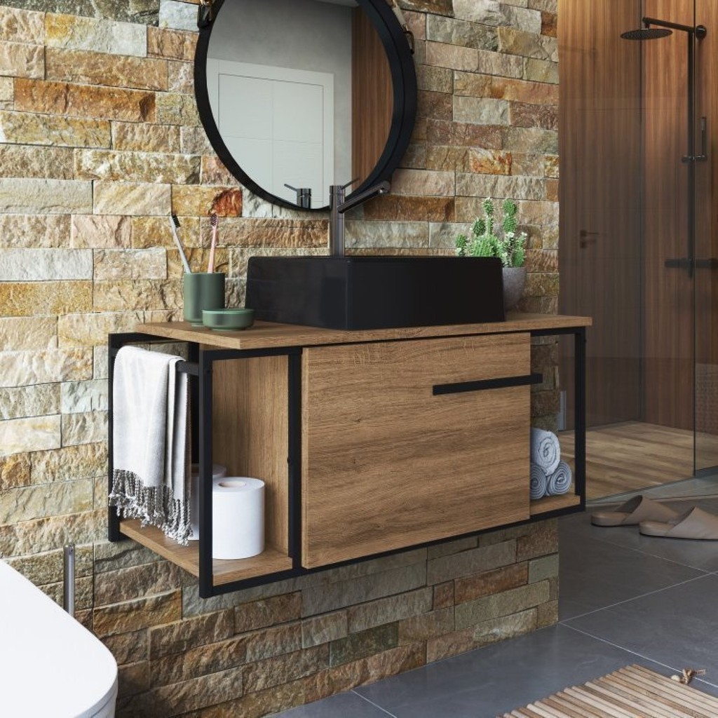 Gabinete Suspenso Para Banheiro 80cm P1019 Mel Com Cuba Ametista Preta em Oferta na Shopee