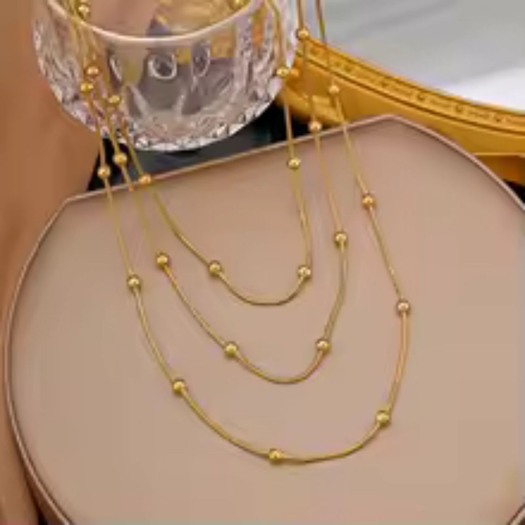 Colar triplo bolinhas Aço Inoxidável Dourada - Elegante