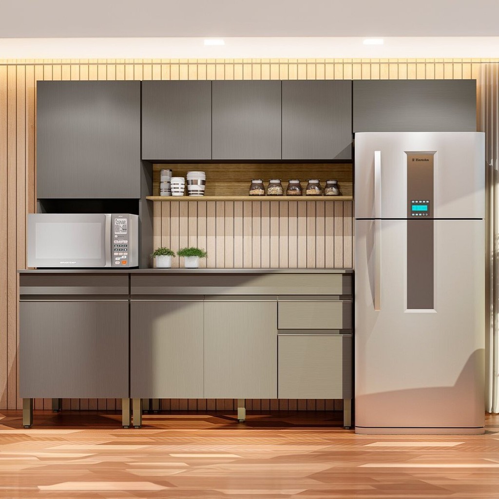 Cozinha Compacta 4 Peças com Balcão 150cm com Tampo Line em Oferta na Shopee