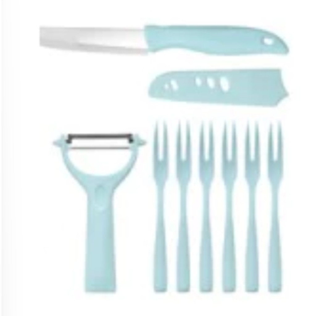 Kit de Utensílios de Cozinha 5 Peças - Faca Tesoura Descascador Tábua Culinária Inox-LC