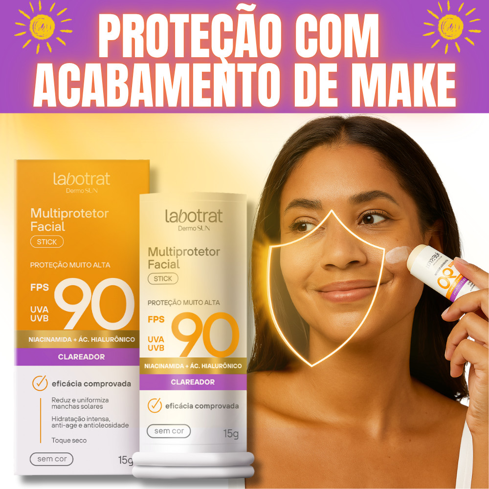 Protetor solar Em bastão FPS 90 stick clareador de manchas efeito make