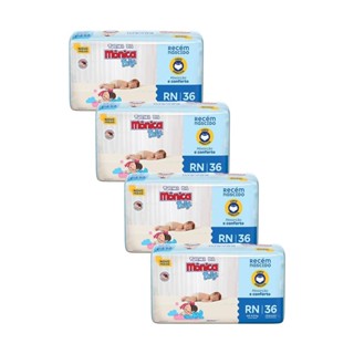 Kit 4 Fraldas Turma da Mônica Baby Jumbo RN com 36un cada em Oferta na Shopee