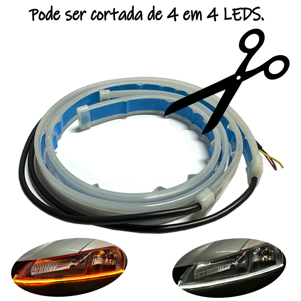 Par Fita DRL 45/60cm Led 12v lanterna farol universal Efeito Preenchimento + Seta Sequencial — imagem 2 de 2