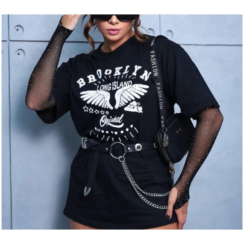 Camiseta Unissex Oversized Plus Size Feminina Masculina Plus Size   Max T-Shirt Estampada College Brooklin Tecido de alt