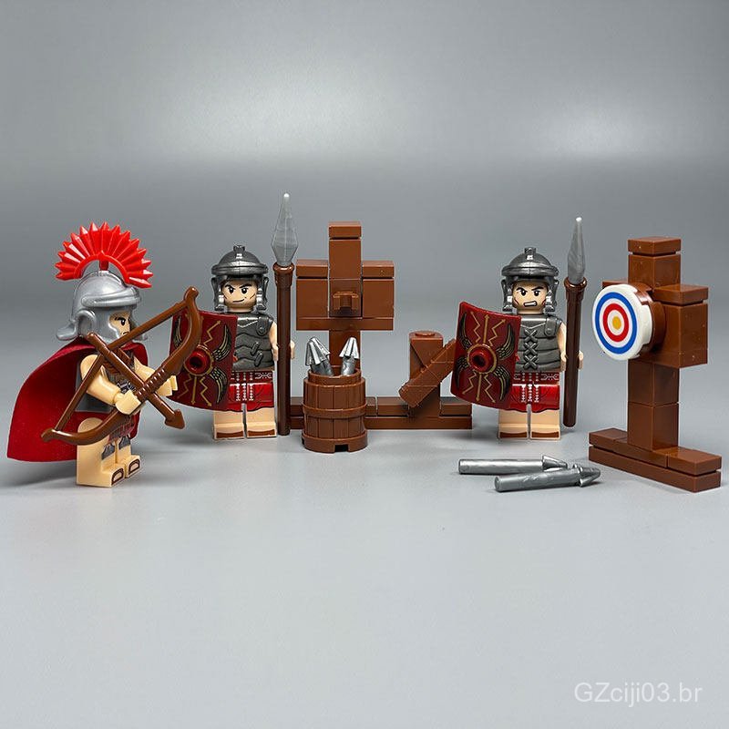 Brinquedo de Blocos de Montar MC, Arco e Flecha, Guerreiro Romano Medieval, Guerreiro Espártano, Cena de Treinamento de