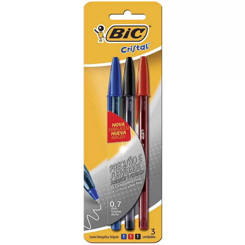 Caneta esferográfica Cristal Ultra Fina 0.7 com 3 unidades Bic