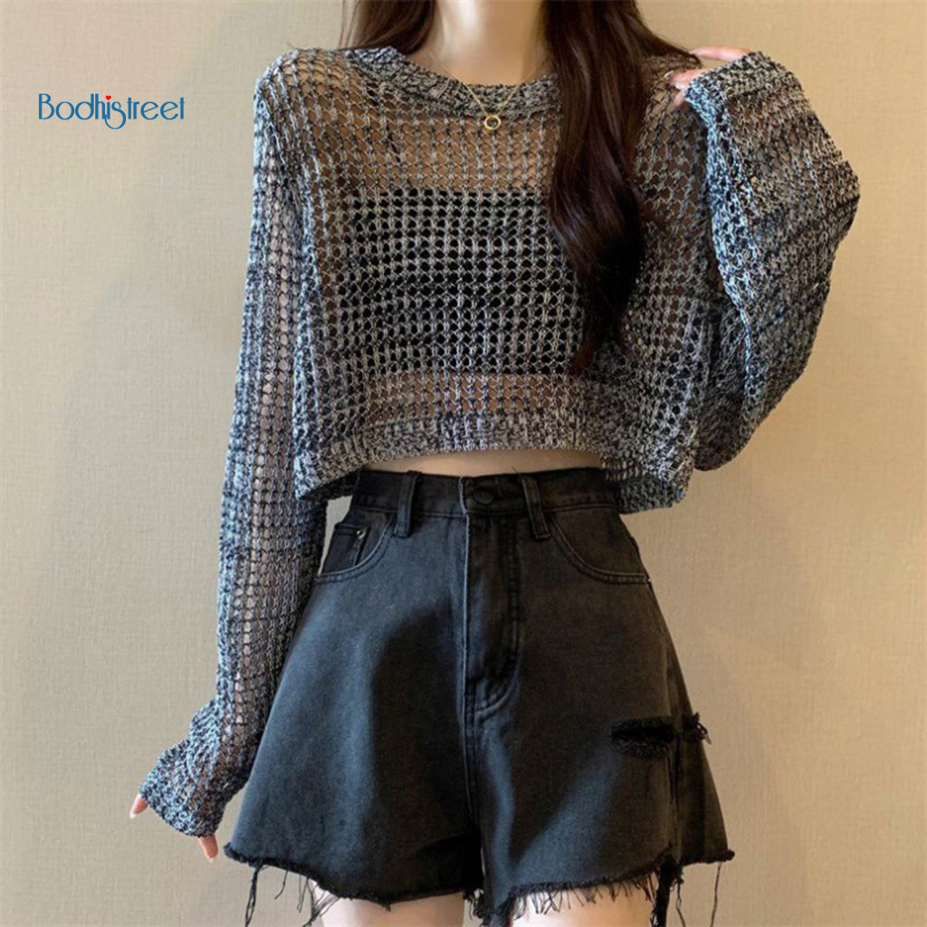 Short Cover Up Blouse Women Clothing Women’s Summer Hollow Out Pullover Top Loose Fit Solid Color Lightweight Sun Prot
