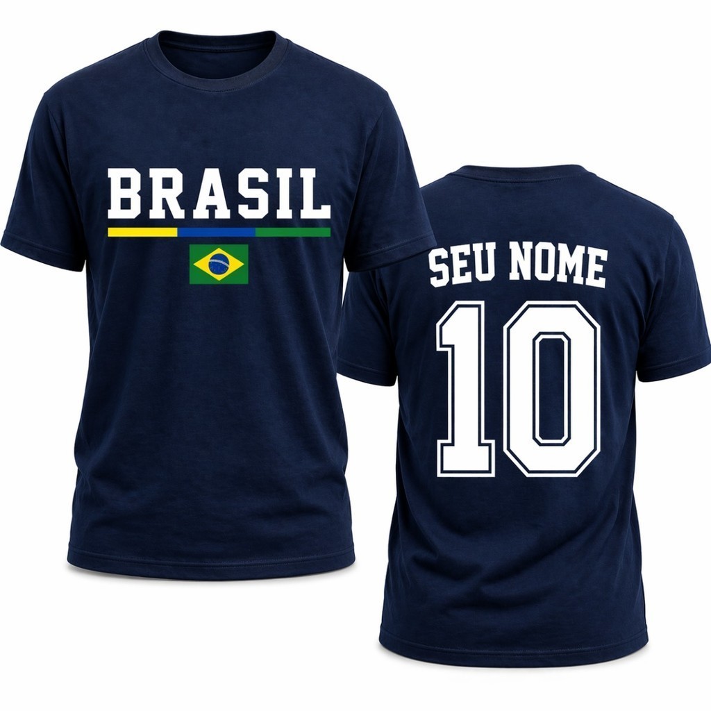 Camisa Wsel Brasil Personalizada Com Nome + Numero 100% Algodao Copa Hexa Selecao Brasileira Urbana Basica Unissex