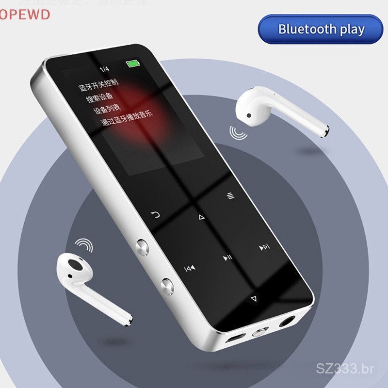 Reprodutor MP4 com função Bluetooth, alto-falante embutido, botões sensíveis ao toque, rádio FM, reprodutor de vídeo JJO