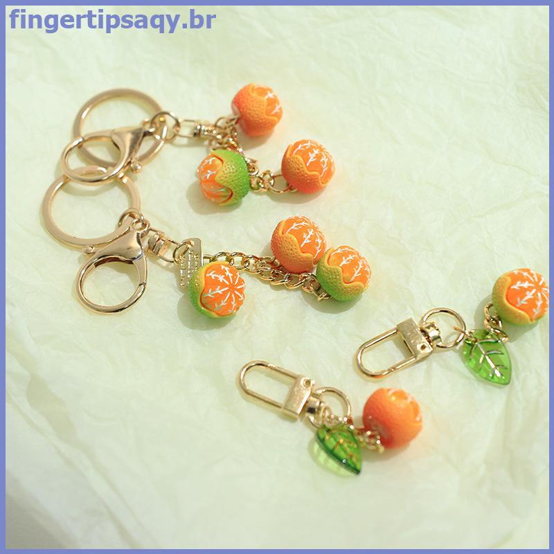 FINGE Bonito Simulação 3D Laranja Com Folha Chaveiro Pingente Frutas Saco Charme Chave Fone De Ouvido Telefone Acessório